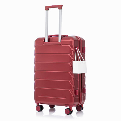 28 Inch ABS Hard Shell Large Travel Checked Luggage - Scratch Resistant Surface Four Multi-Directional Wheels,  With Combination Lock And Side Hooks .(WINE RED)