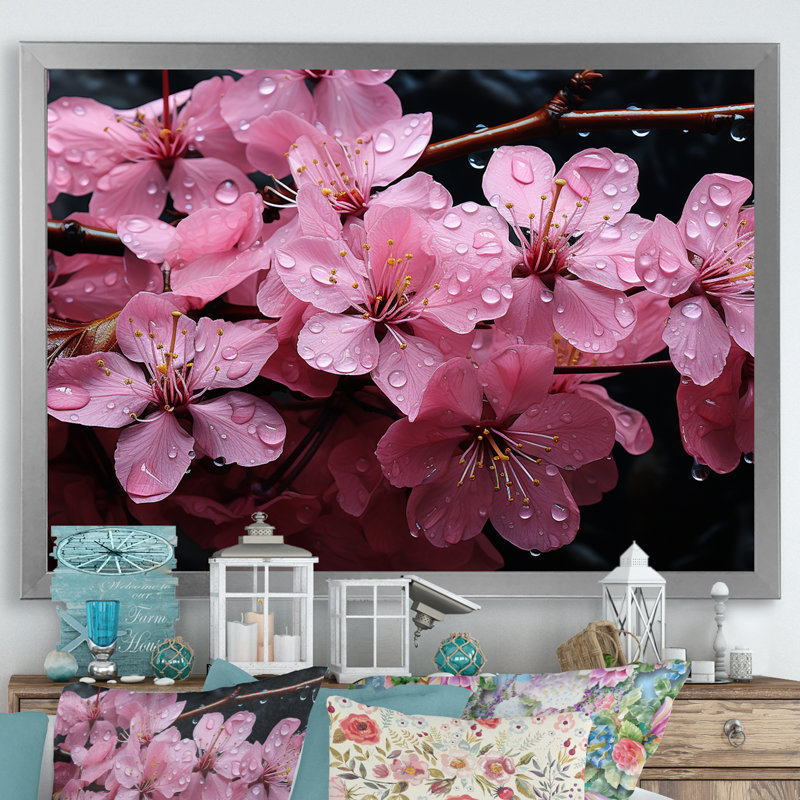 Fleur de cerisier rose, joyau de jardin II - art mural cerisier en fleurs, Cadre de coin argenté fermé