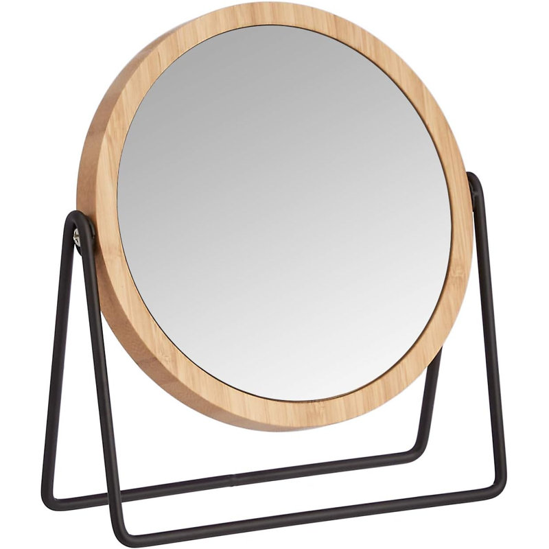 Miroir de coiffeuse rond avec rebord en bambou