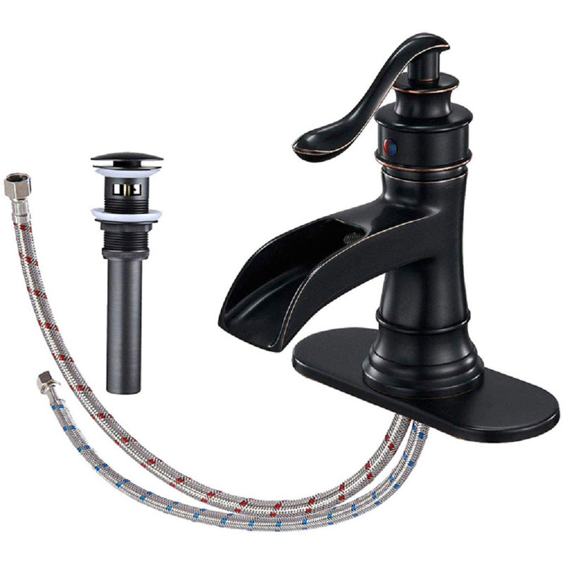 Oil Rubbed Bronze Single Handle Waterfall Bathroom Faucet with Drain Kit