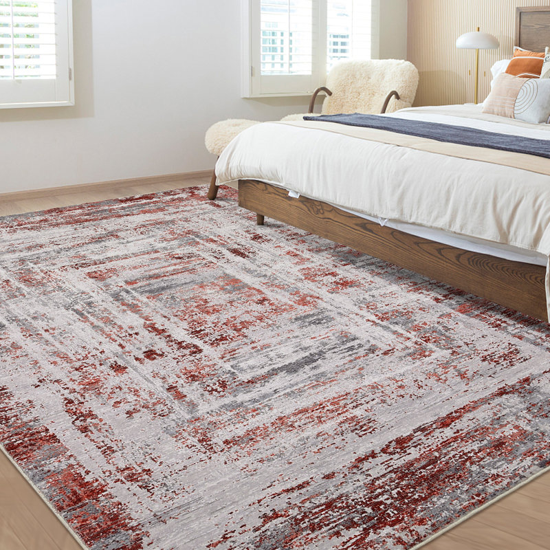 Tapis géométrique lavable à motif abstrait pour salle à manger de salon, Rectangle 5 pi x 7 pi