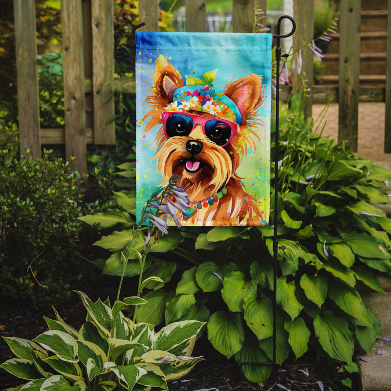Drapeau de jardin Hippie Dawg, Yorkshire Terrier bleu sarcelle