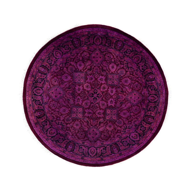 Tapis mauve moderne et contemporain en laine noué à la main 4 pi 1 po x 4 pi 1 po Dail