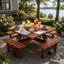 8-Person Square Picnic Table With Umbrella Hole Waterproof & Sturdy Cross Structure Outdoor Dining Set For Backyard Garden Camping Easy Clean