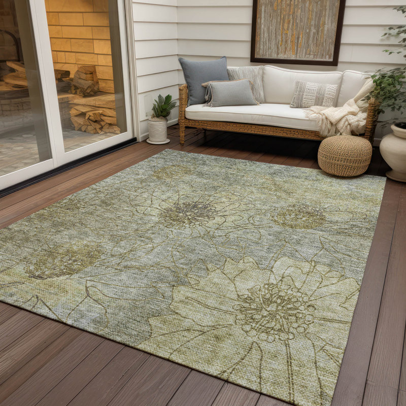 Tapis floral intérieur / extérieur lavable à la machine Leavittsburg ACN2235, Rectangle 10 pi x 14 pi
