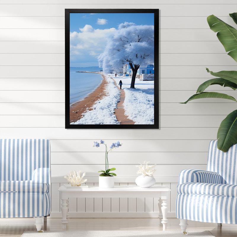 «Coastal Seaside Stroll II - Nautique et plage», reproduction sur toile, H 44 po x l 34 po x P 1,5 po, Cadre photo noir