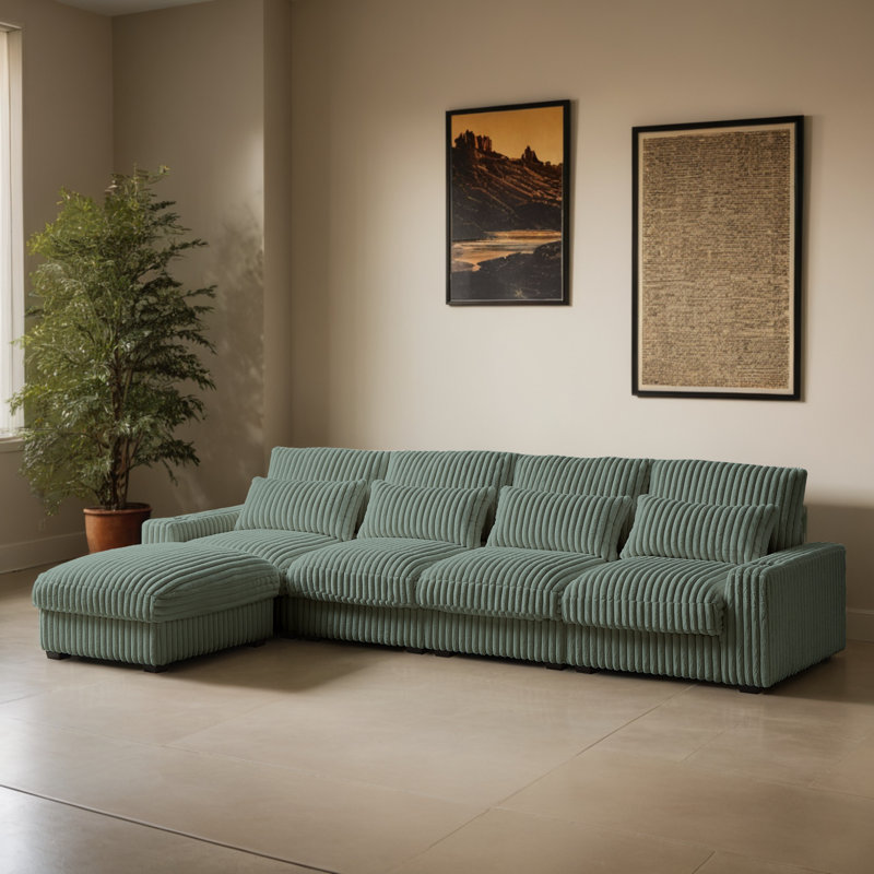 Canapé modulaire 126 po avec repose-pieds réversible 126 po, Vert d’armée