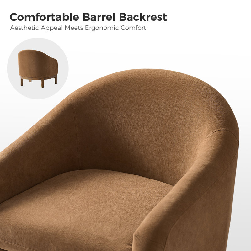 Berklie Modern Boucle Barrel Chair with Solid Wood Legs, Camel Fabric