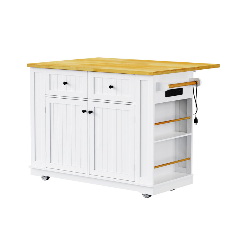 48 Inch Large Kitchen Island With Drop Leaf(No Include Stool), White