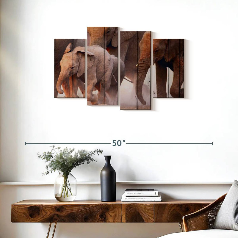 Brampt Elephant On Wood Texture, 22'' H x 36'' W