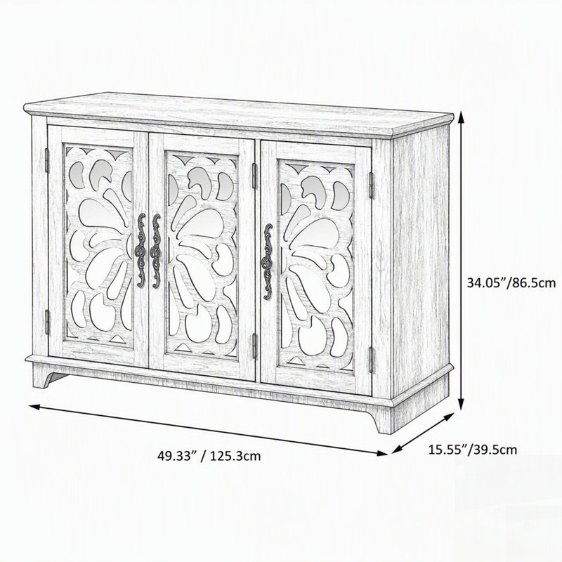 Armoire de rangement autoportante avec portes miroir en acrylique, tablette réglable et comptoir spacieux pour une utilisation polyvalente à la maison