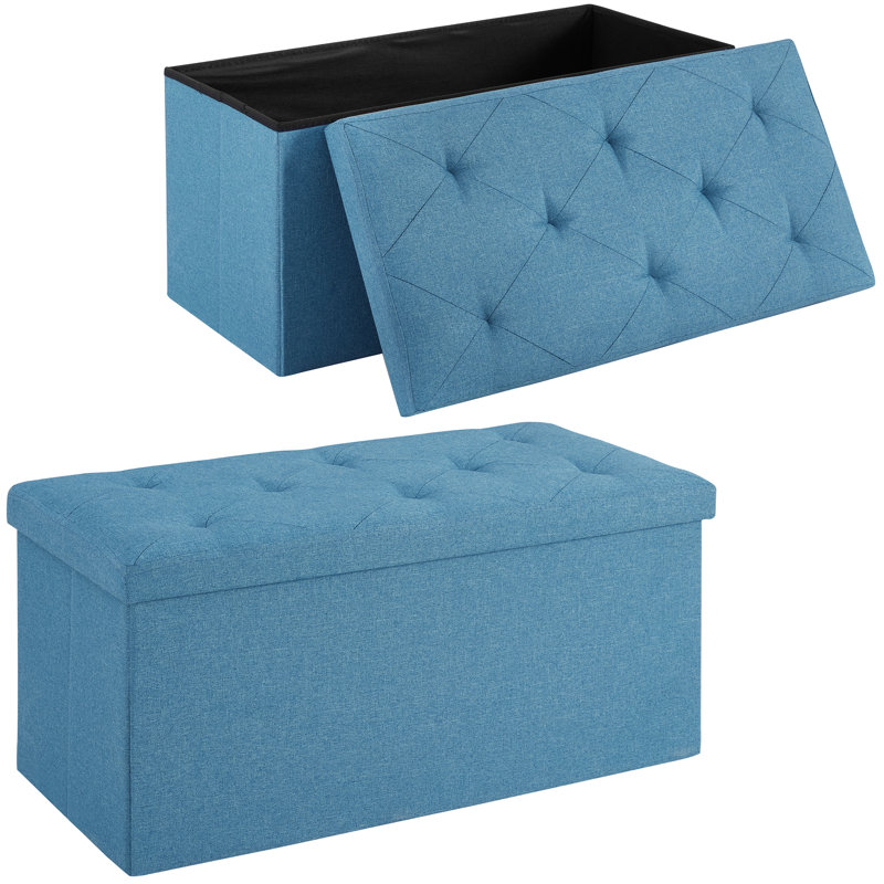 Benita Upholstered Ottoman, Blue Polyester Blend