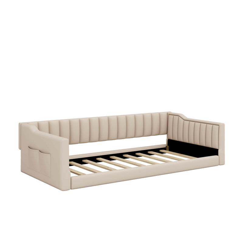 Twin XL Upholstery Daybed And Side Storage Pocket, Beige