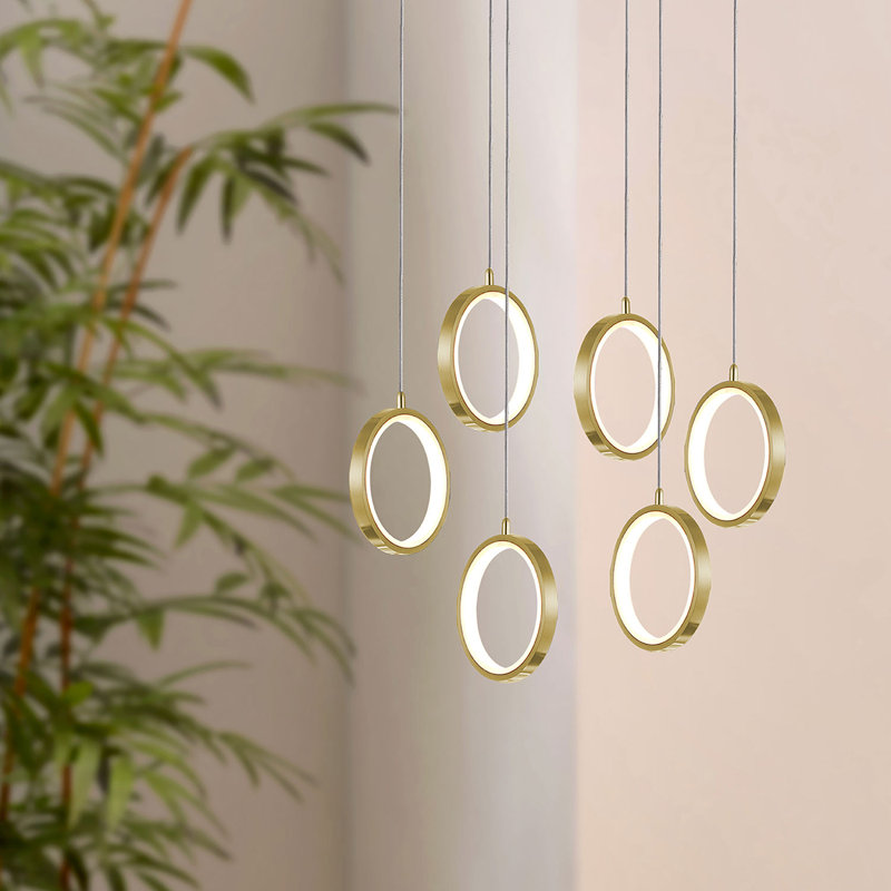 Luminaire suspendu géométrique à DEL 6 lumières Lauri, Laiton brossé, H 2 po x l 20 po x P 10 po
