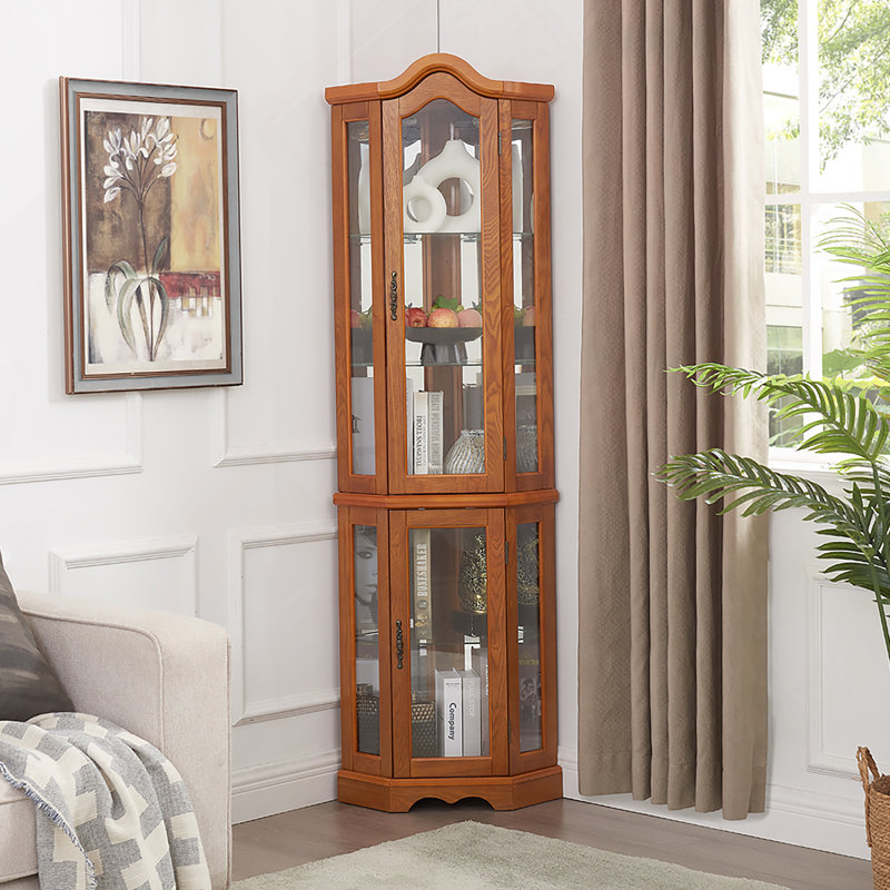 Armoire vitrée pour rangement en coin, Chêne