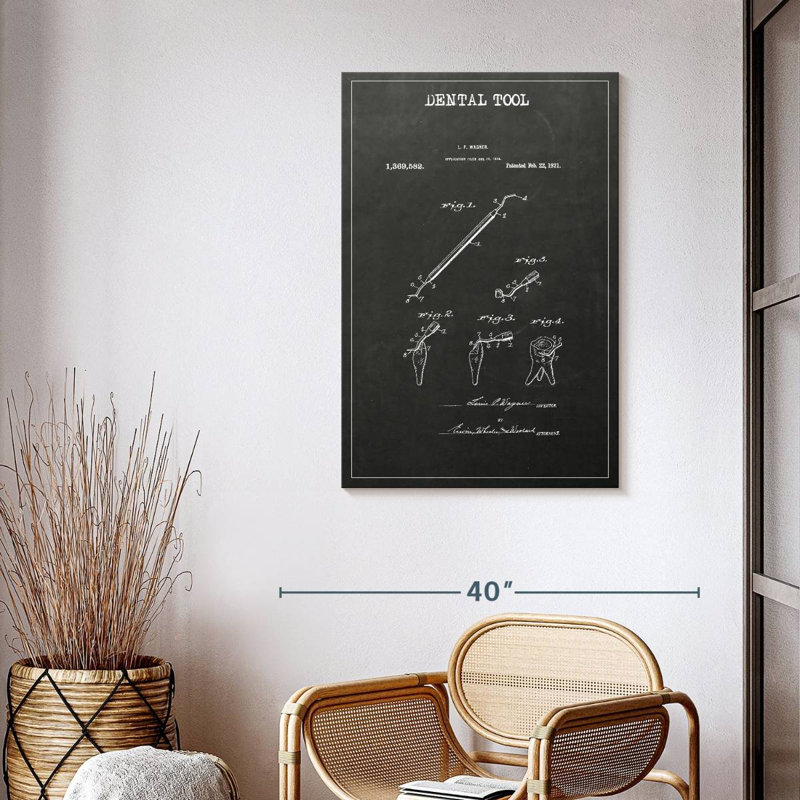 Brevet de dentiste sur toile, H 39 po x l 26 po x P 1,25 po