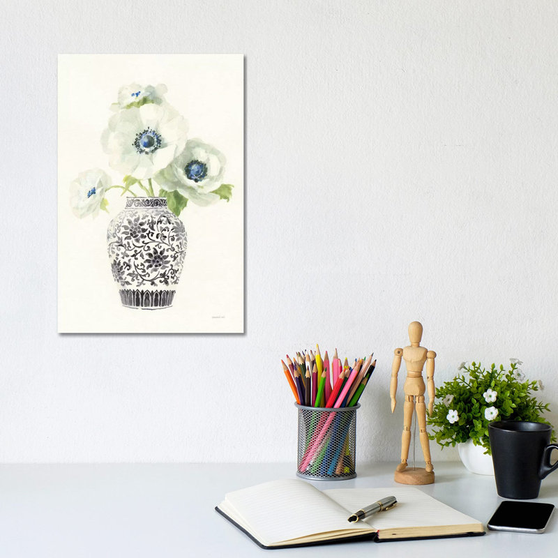 Floral Chinoiserie II Black Crop by Danhui Nai - Wrapped Canvas Painting, 20.32 cm H x 30.48 cm W