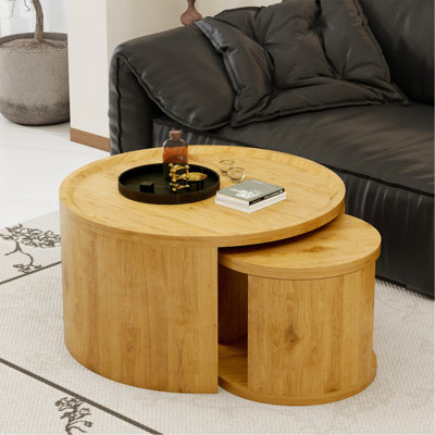 Ensemble de 2 tables basses rondes gigognes rondes, petite table d'appoint empilable de 18,5 po avec plateau en bois et petite table centrale minimaliste pour le salon et la chambre à coucher