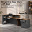 87" L-Shaped Reception Desk with Counter, Modern Front  Counter with Storage Cabinet, Open Shelves, Lockable Drawer and Keyboard Tray for Office, Lobby, Checkout (  & Iron  - Left)