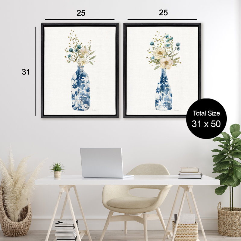 Ensemble de cadres flottants 2 pièces Chinoiserie Blooms White, par Carol Robinson, H 31 po x l 25 po