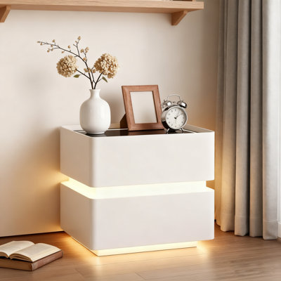 2 - Drawer Nightstand With Wireless Charging And Led Lights