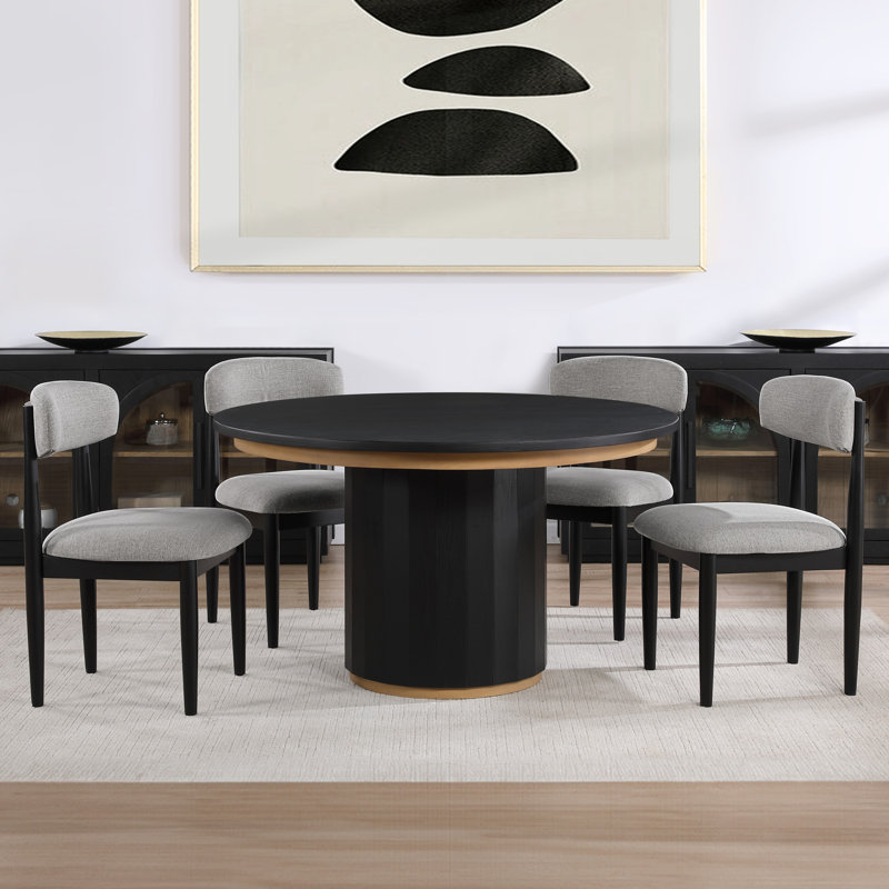 Magnolia 52" Round Pedestal Dining Table, Black/Gold
