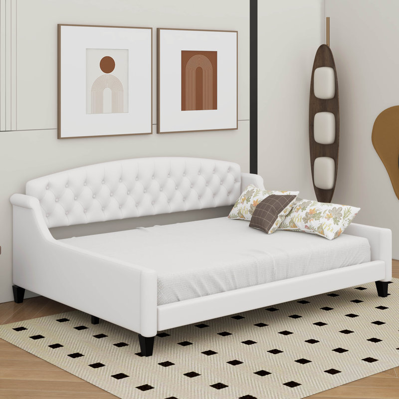 Lit de jour double capitonné de luxe moderne, Beige