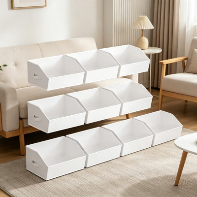 Paniers de rangement décoratifs avec poignées pour tablettes, bacs de rangement trapézoïdaux pour l'organisation, bacs de rangement pour vêtements, livres, maison, bureau, tissu non tissé, paquet de 10, blanc