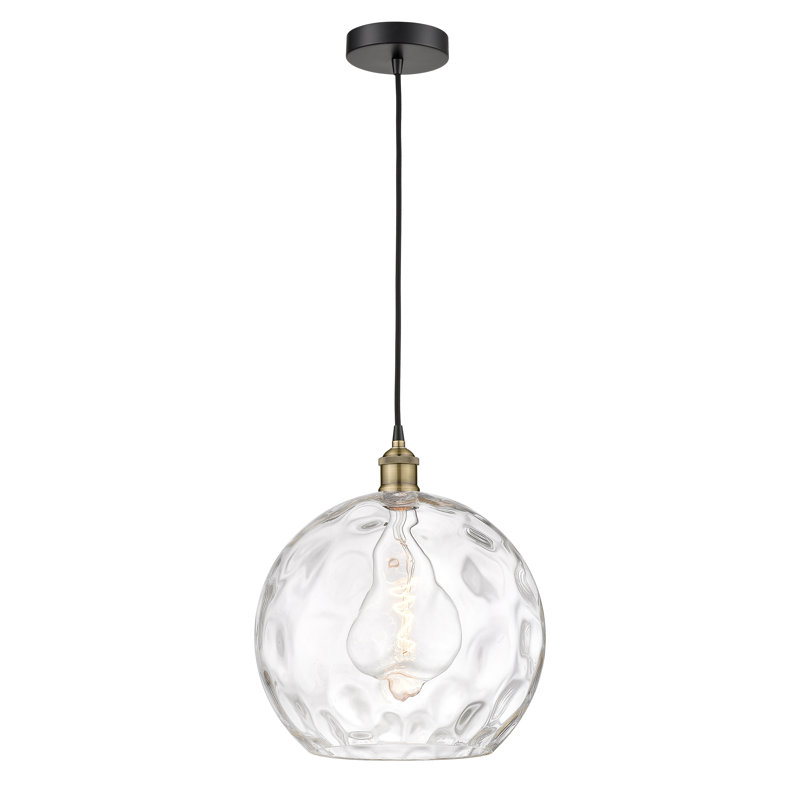 Luminaire suspendu simple à 1 lumière Ralph, Transparent, H 15,88 po x l 13,75 po x P 13,75 po, Laiton antique noir