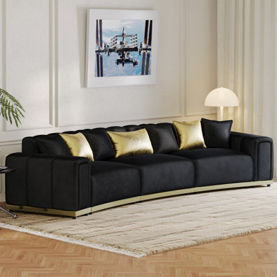 145" Modern Luxury Velvet Curved Sofa with Gold Accents