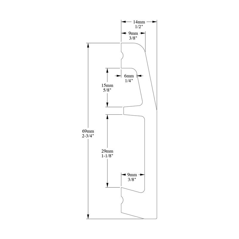 Moulure en polystyrène blanc à impact élevé P 1/2 po x l 2-3 / 4 po x L 78-3 / 4 po