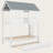 Twin Size House Bunk Bed with Trundle, Roof and Window Design, Solid Wood Frame with Guardrails, Playhouse Style for Kids, White & Grey Finish