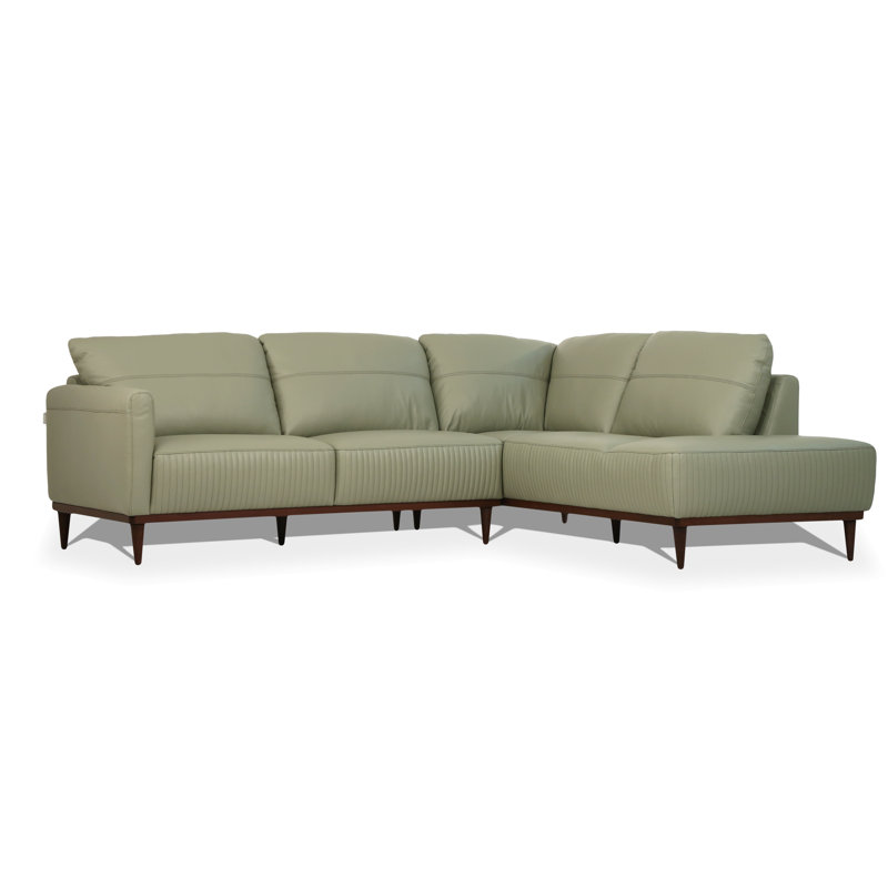 Canapé modulaire Ashleigh, Orienté vers le côté droit, Cuir véritable vert olive pâle