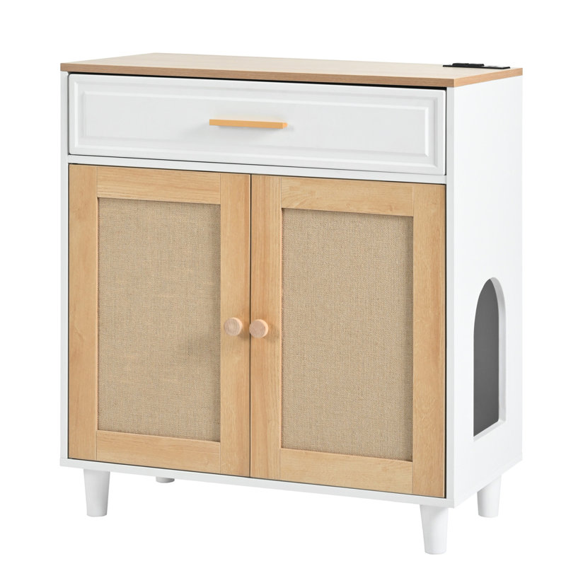 31 bac à litière pour chat avec tapis à gratter et pièce de rangement - beige mat blanc