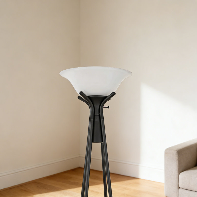 Sentry black 3-layer frosted Torchiere floor lamp