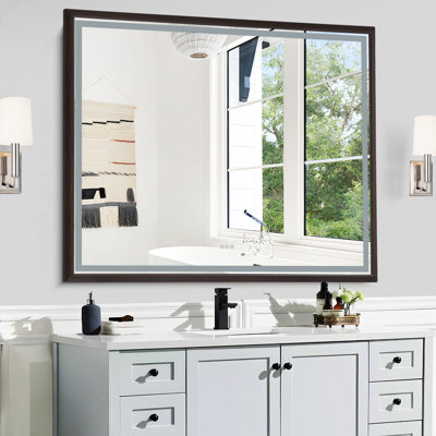 Miroir mural couleur bois pour salle de bain, miroirs vatiny avec cadre en aluminium