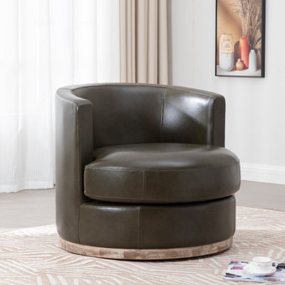 Arabella Genuine Leather Swivel Barrel Chair 