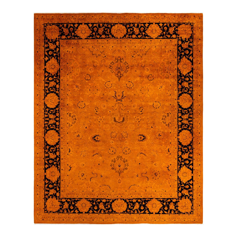 Tapis orange noué à la main de conception unique Chimel