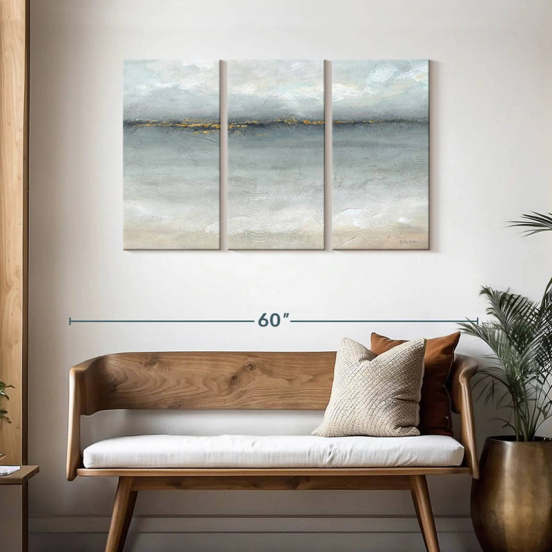 Avery mer sereine or gris paysage, H 28 po x l 45 po