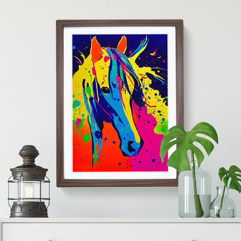 XV1022-4091X Splashed Horse No.1 Abstract - Single Picture Frame Painting, Walnut, 64cm H x 46cm W x 2cm D