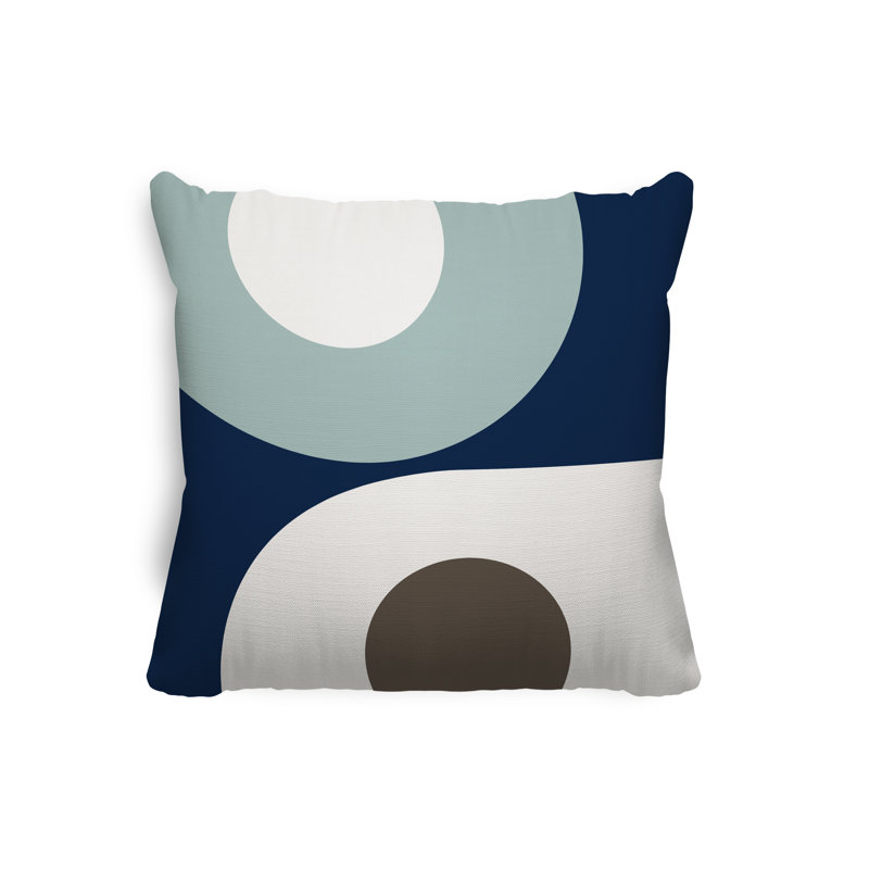 Coussin décoratif intérieur / extérieur Pitto, L 15 po x H 15 po, Gris / beige / bleu marine