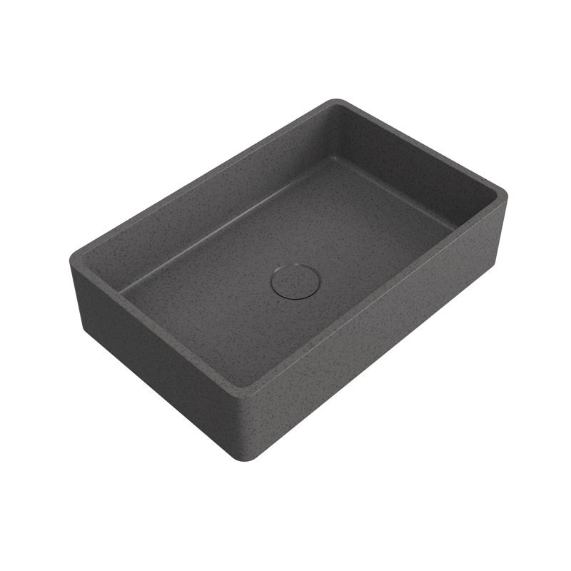 19.68'' Concrete Vessel Rectangular Modern Dark Grey With Patterns Bathroom Sink, Dark Grey