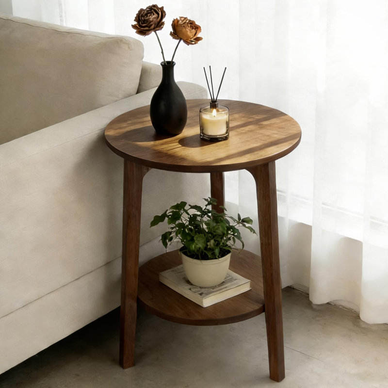 Table d'appoint gigogne en bois à 2 niveaux (noyer, 16 x 16 x 20)