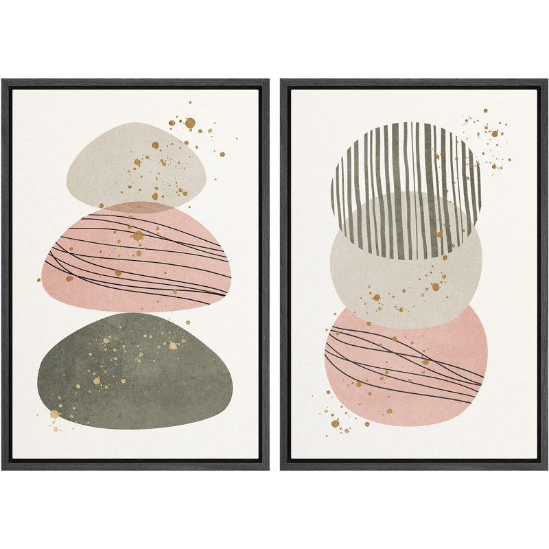 Pastel, rose, vert, brun clair, ovale et cercle, formes abstraites, moderne, minimaliste chic, Noir, H 24 po x l 16 po