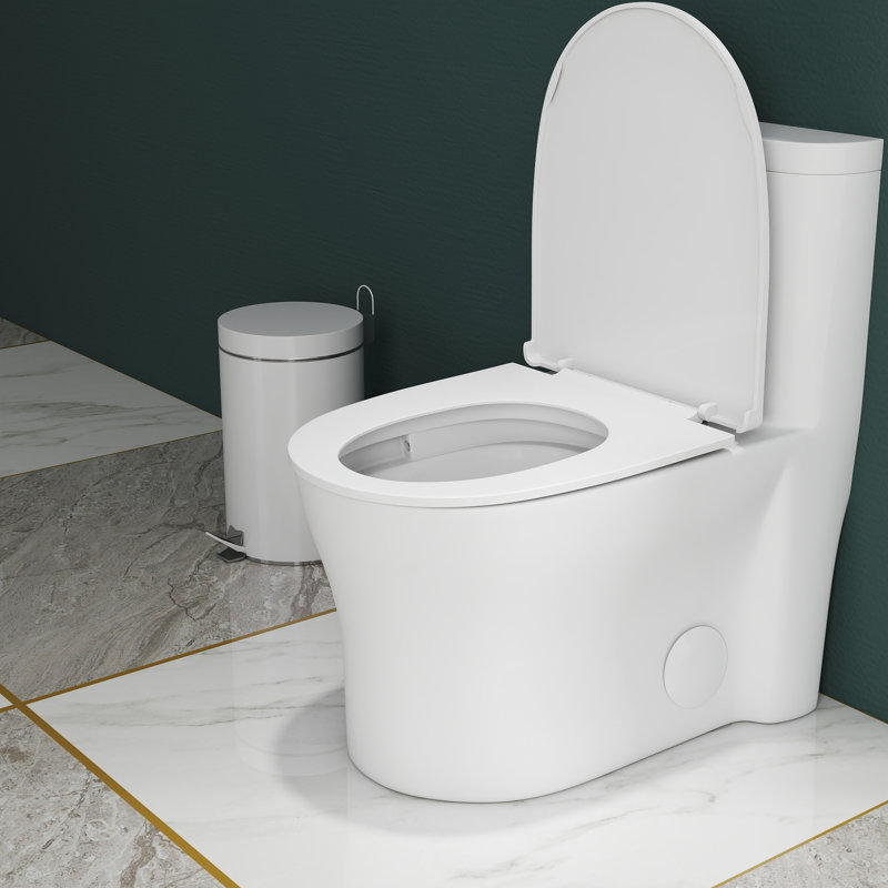 12" Rough-In Elongated One-Piece Toilet, Dual Flush White Ceramic Floor Mount