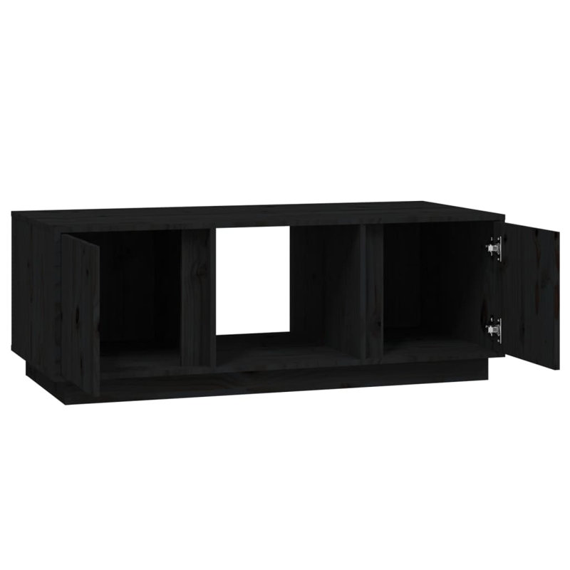 Tenley Solid Wood Floor Shelf Coffee Table with Storage, Black