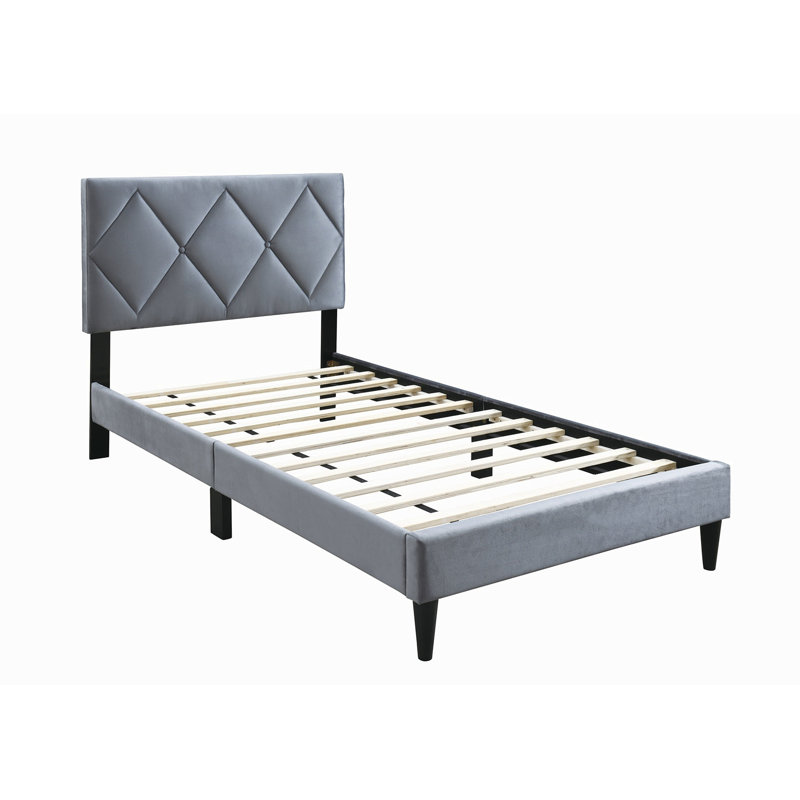 Griseldis Upholstered Unfinished Slat Bed, Gray, Full