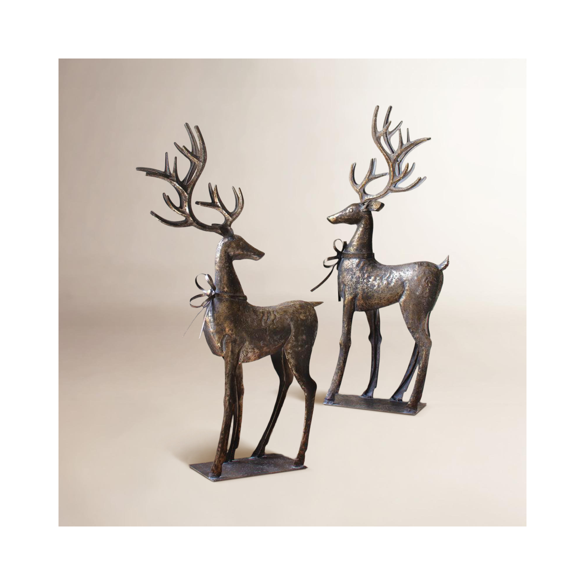 SET OF TWO RUSTIC METAL REINDEER