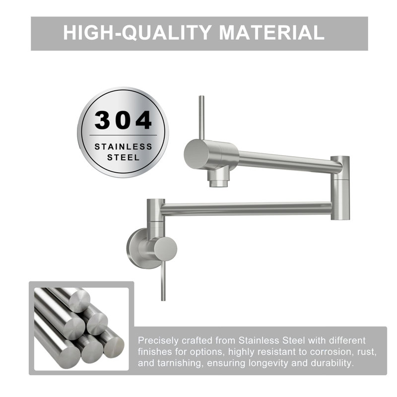Wall Mount Kitchen Sink Fill Faucet, Folding Retractable With Single Hole Double Handle, Brushed Nickel