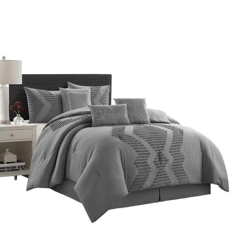 Ensemble d'édredon touffeté 7 pièces Clemence, gris, Édredon de grande taille et 6 pièces supplément